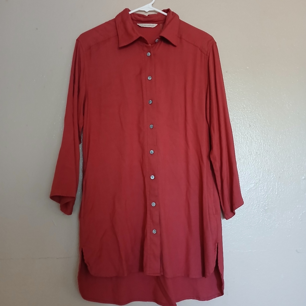 Soft‎ Surroundings Shirt Dress Small Burnt Orange Pockets Lightweight Lagenlook